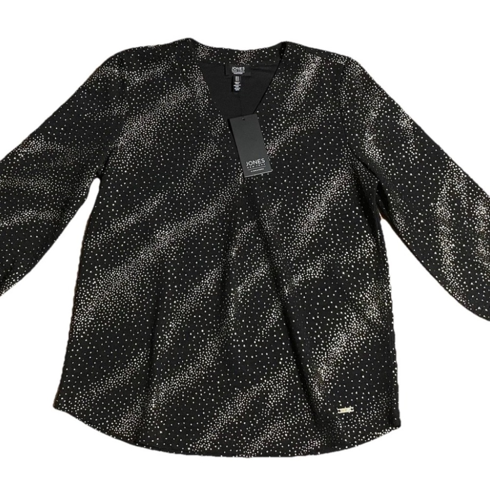 3for$6, Jones New York Signature Women’s Black And Gold Blouse Size M NWT